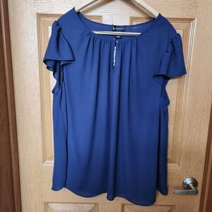 Jones New York JNY‎ Plus Size 2X Navy Blue Flutter Cap Sleeve Flowy Blouse NWT
